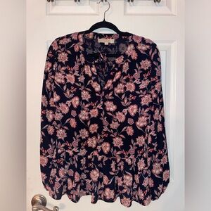 LOFT Floral Blouse in Navy and Pink